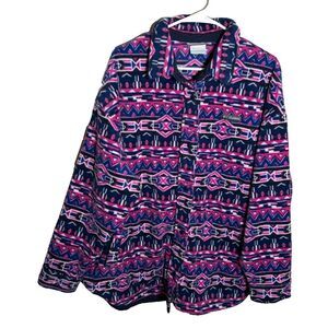 Columbia Sweatshirt Women's 3X Fleece Snap Aztec Jacket Purple Printed